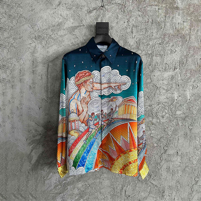 casablanca torch mosaic print silk long sleeve shirt